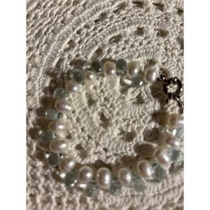 Freshwater Pearl And Brilotte Aqua Facet  Bracelet See Pictures Beautiful